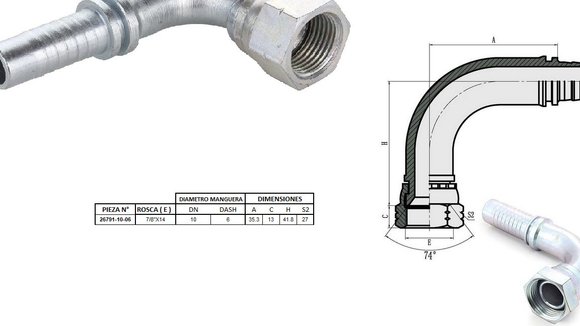 Imagen de HEMBRA CODO 90° JIC 7/8" UNF X 14F 06 MANG.3/8"